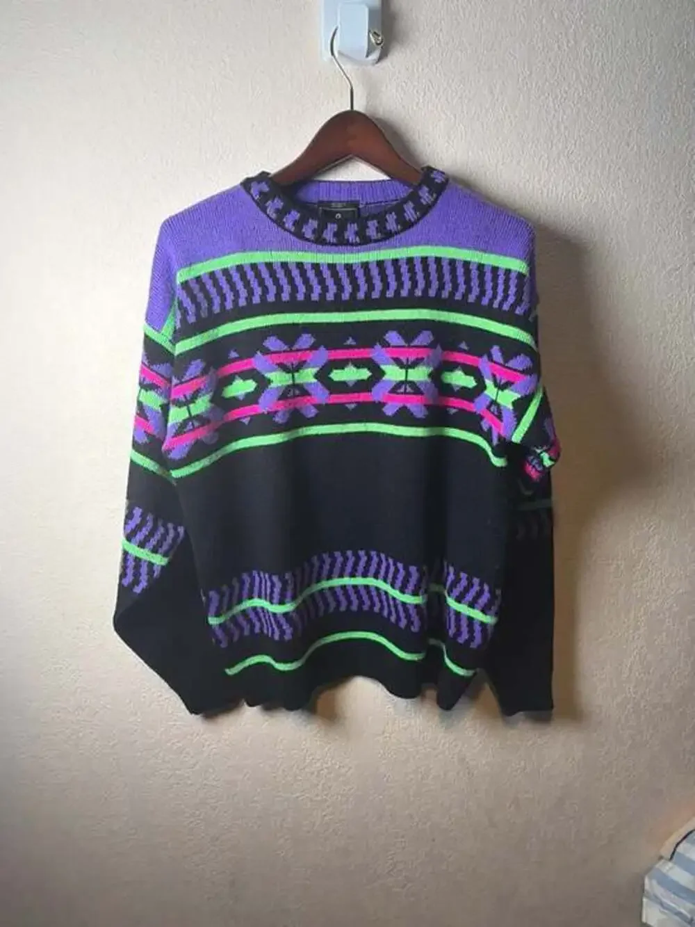 VTG Demetre‎ Mens L Ski Sweater Wool Blend Geometric Neon Abstract USA